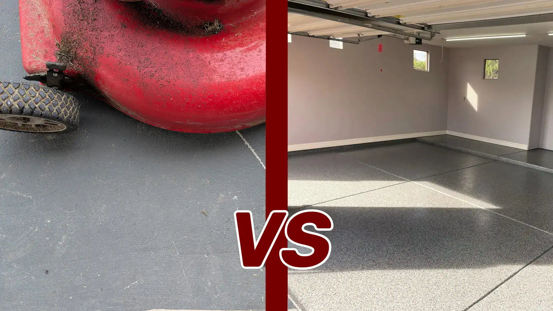 Collage of painted garage floor vs a garage floor coating